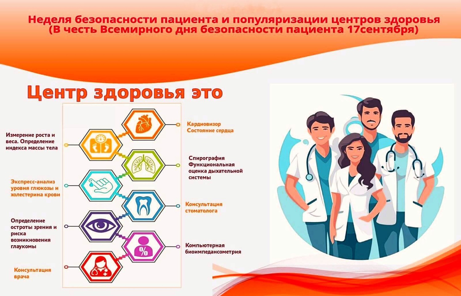 Неделя безопасности пациента и популяризации центров здоровья пройдёт с 14 по 20 сентября 2026 года. Она приурочена к Всемирному дню безопасности пациента, который отмечают 17 сентября.